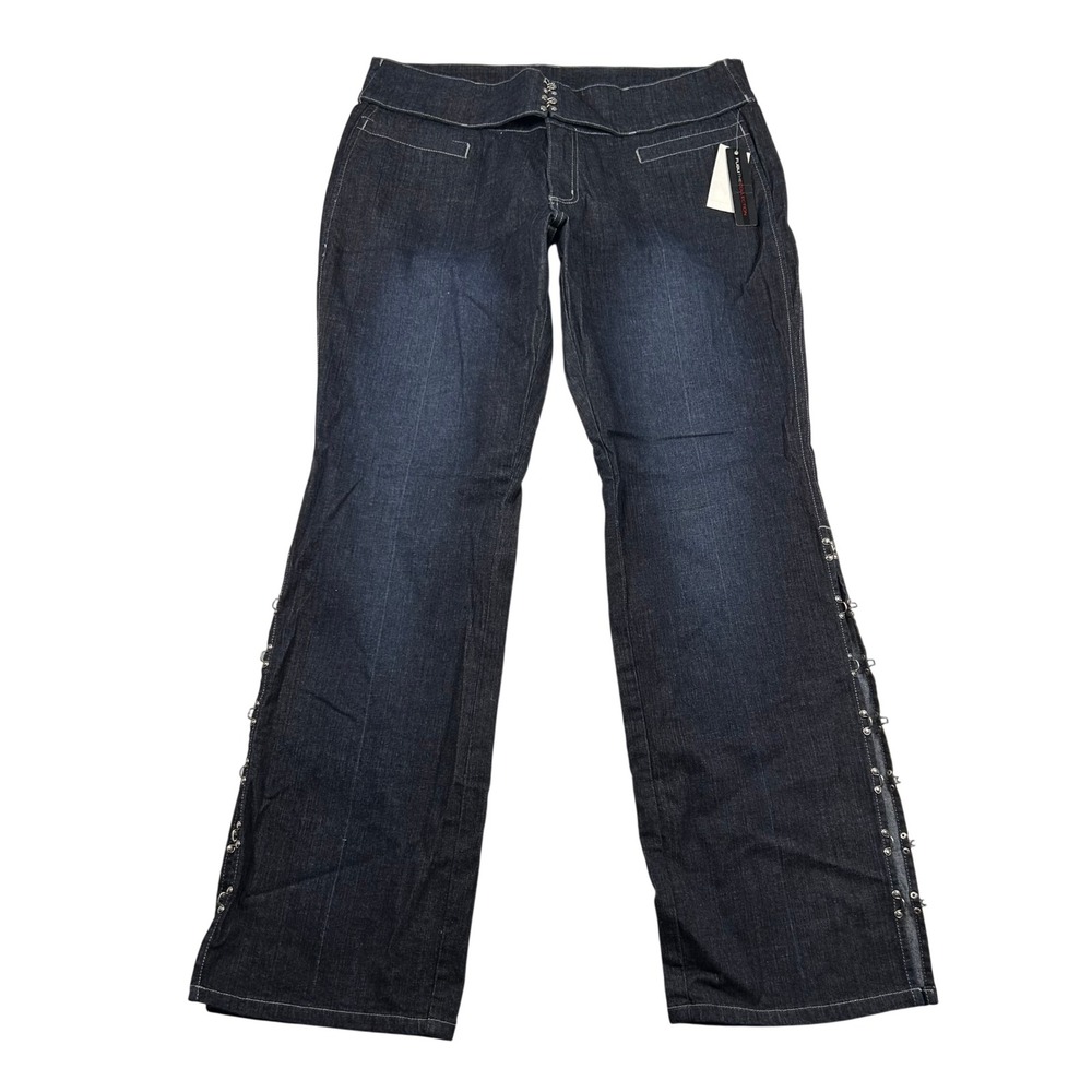 Vintage Fubu Jeans Womens 14 Dark Wash Boot Leg Hook and Eye Side Slit Y2K 90s
